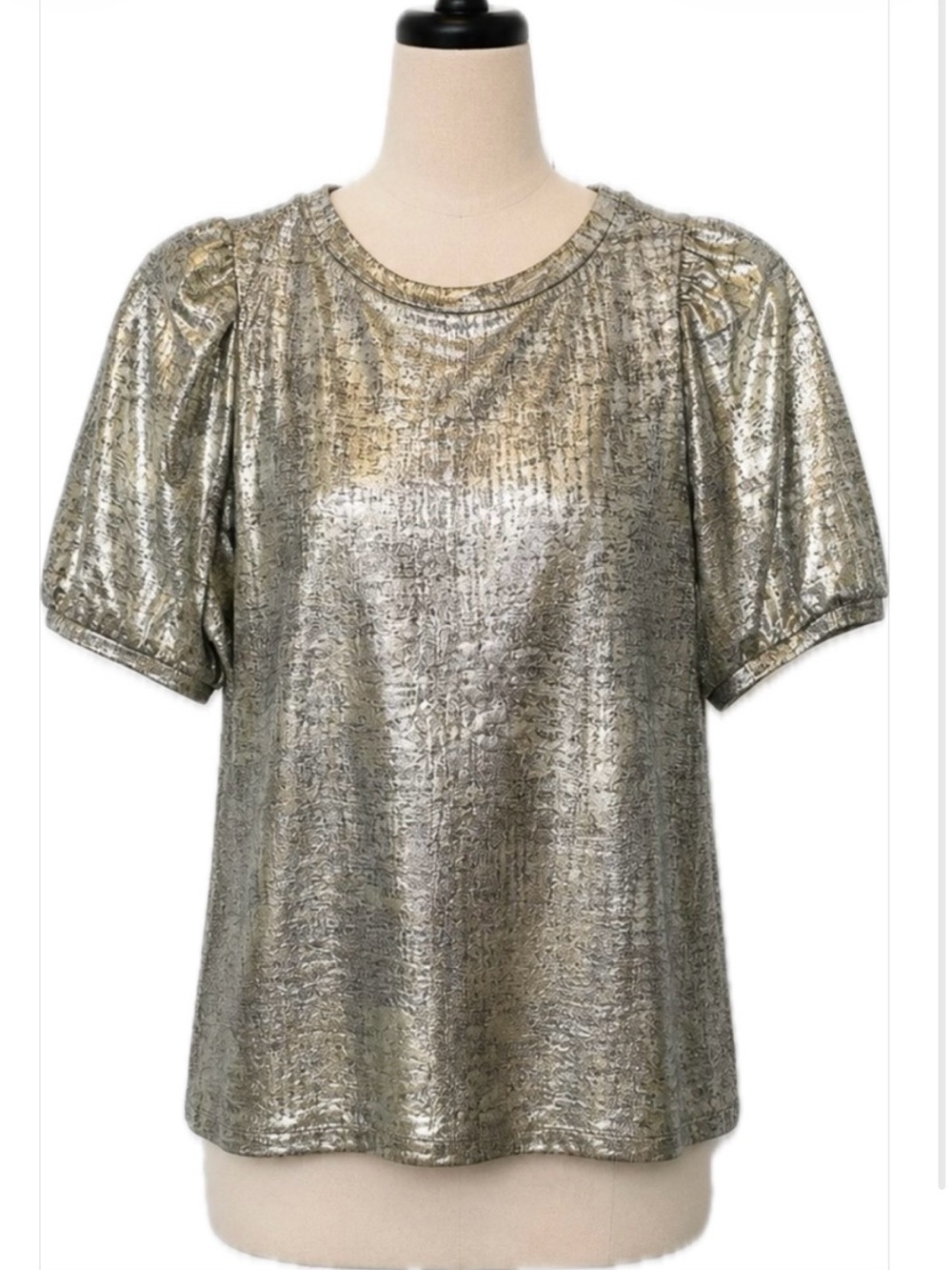 Shimmery Metallic Silver Puff Sleeve Top